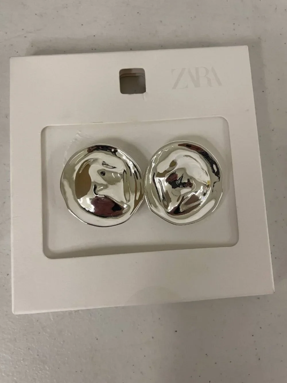 Zara Silver Tone Abstract Round Disc Earrings New With Tags